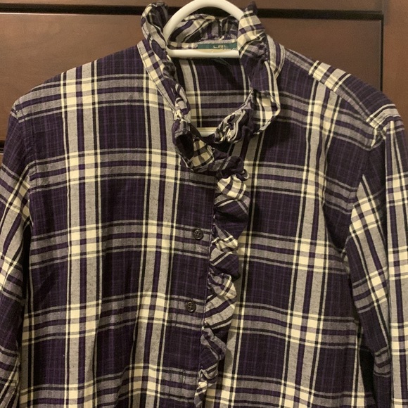 Lauren Ralph Lauren plaid ruffle button down shirt - Picture 2 of 8